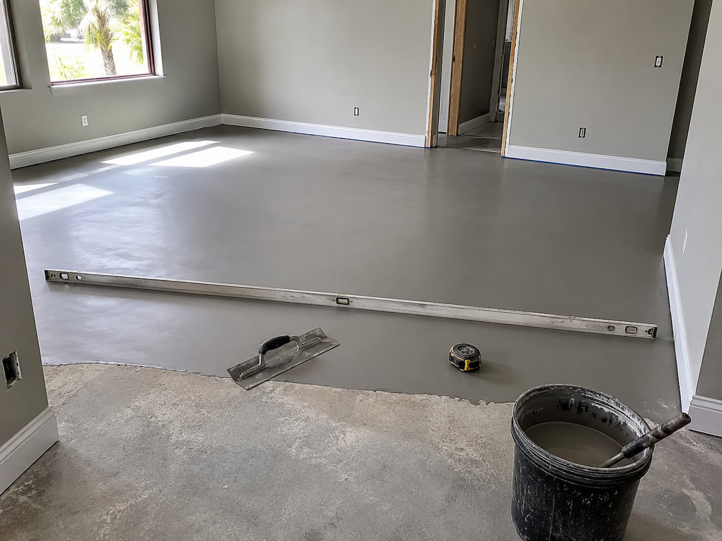 Floor leveling and surface preparation in Dunedin Florida before flooring installation