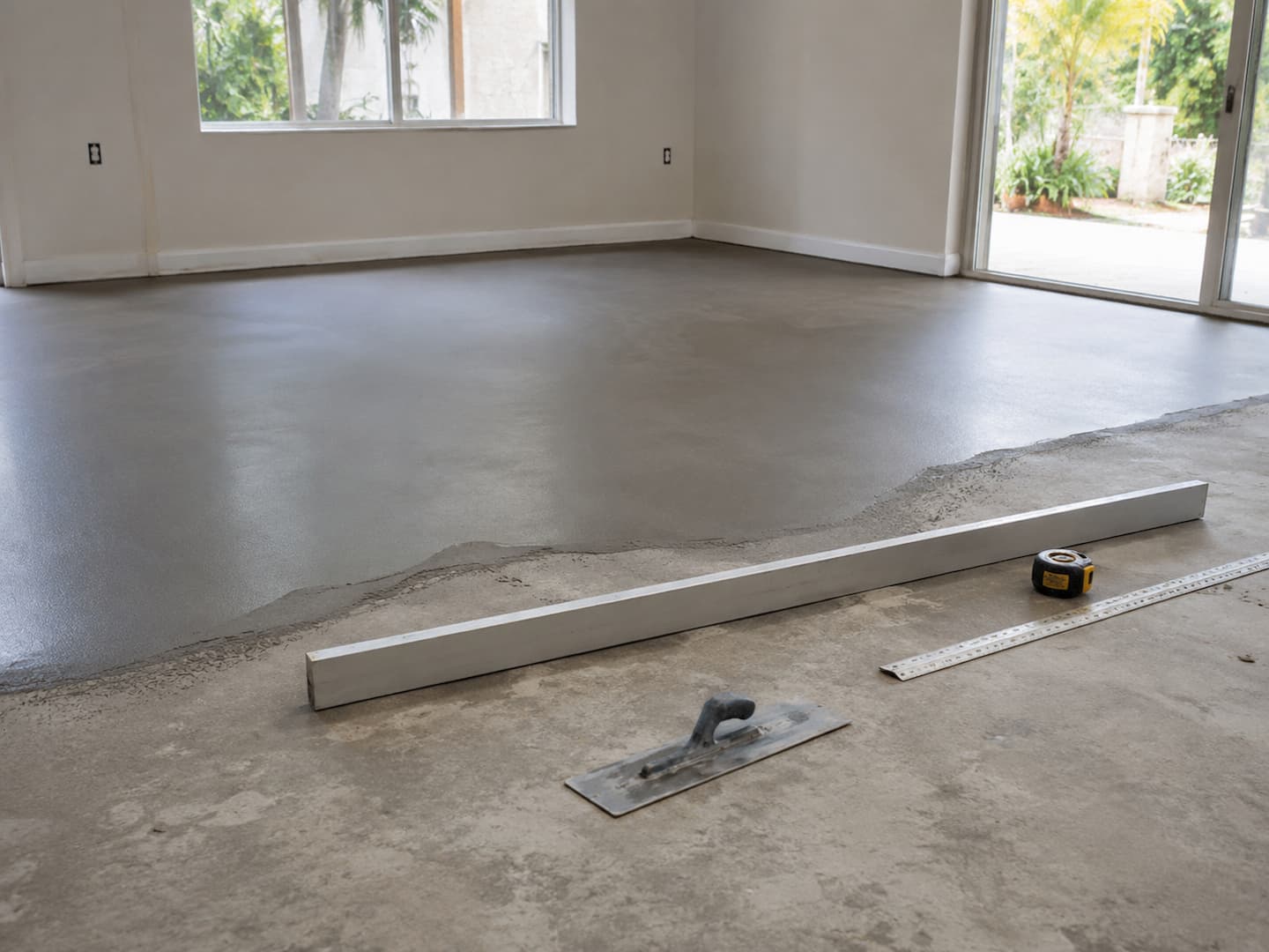 Floor leveling and surface preparation in Palm Harbor Florida before flooring installation