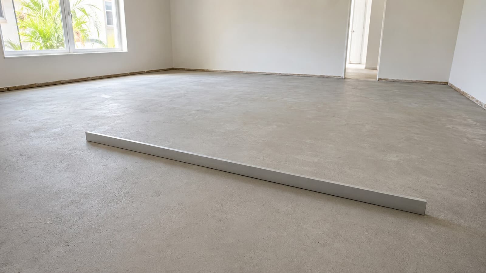 Clean prepared concrete floor checked with a straightedge before new flooring installation in Largo